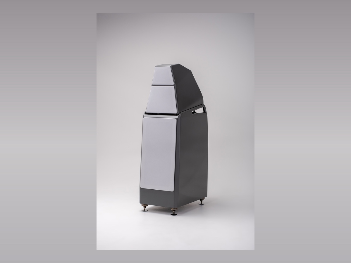 Caixa acústica de coluna Wilson Audio em grafite, gabinete facetado com módulo superior inclinado