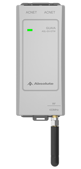 Gateway RF Absolute Guava AQL-GV-GTW cinza-claro visto de frente, com conector de antena externa.