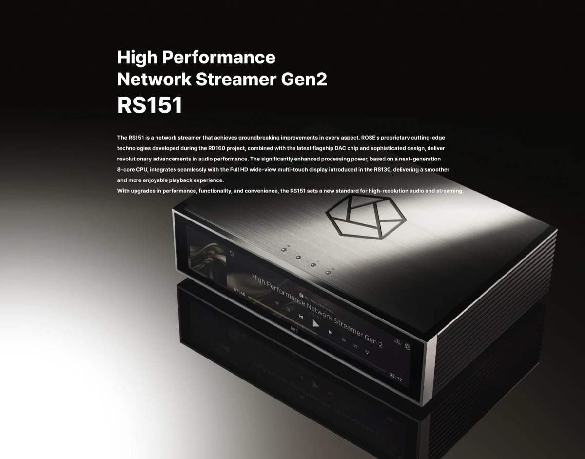 Streamer de rede HiFi Rose RS151 com tela multi-touch de 15,4 polegadas