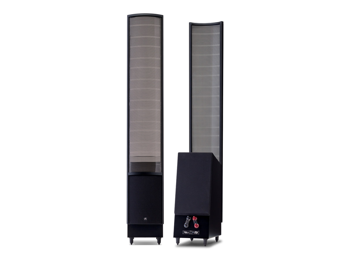 Caixa de coluna eletrostática MartinLogan ElectroMotion ESL X vista de frente e de trás