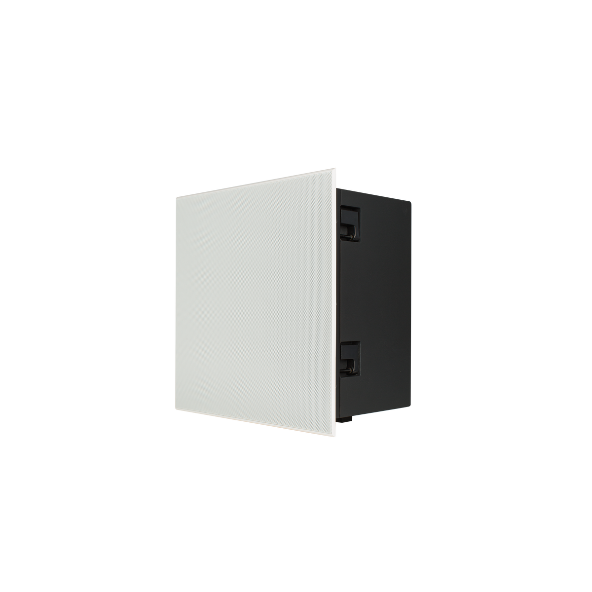 Caixa de teto Sonance Reference R1C com grelha branca quadrada e gabinete preto